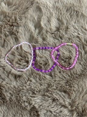 3pc Purple Beaded Bracelet Set